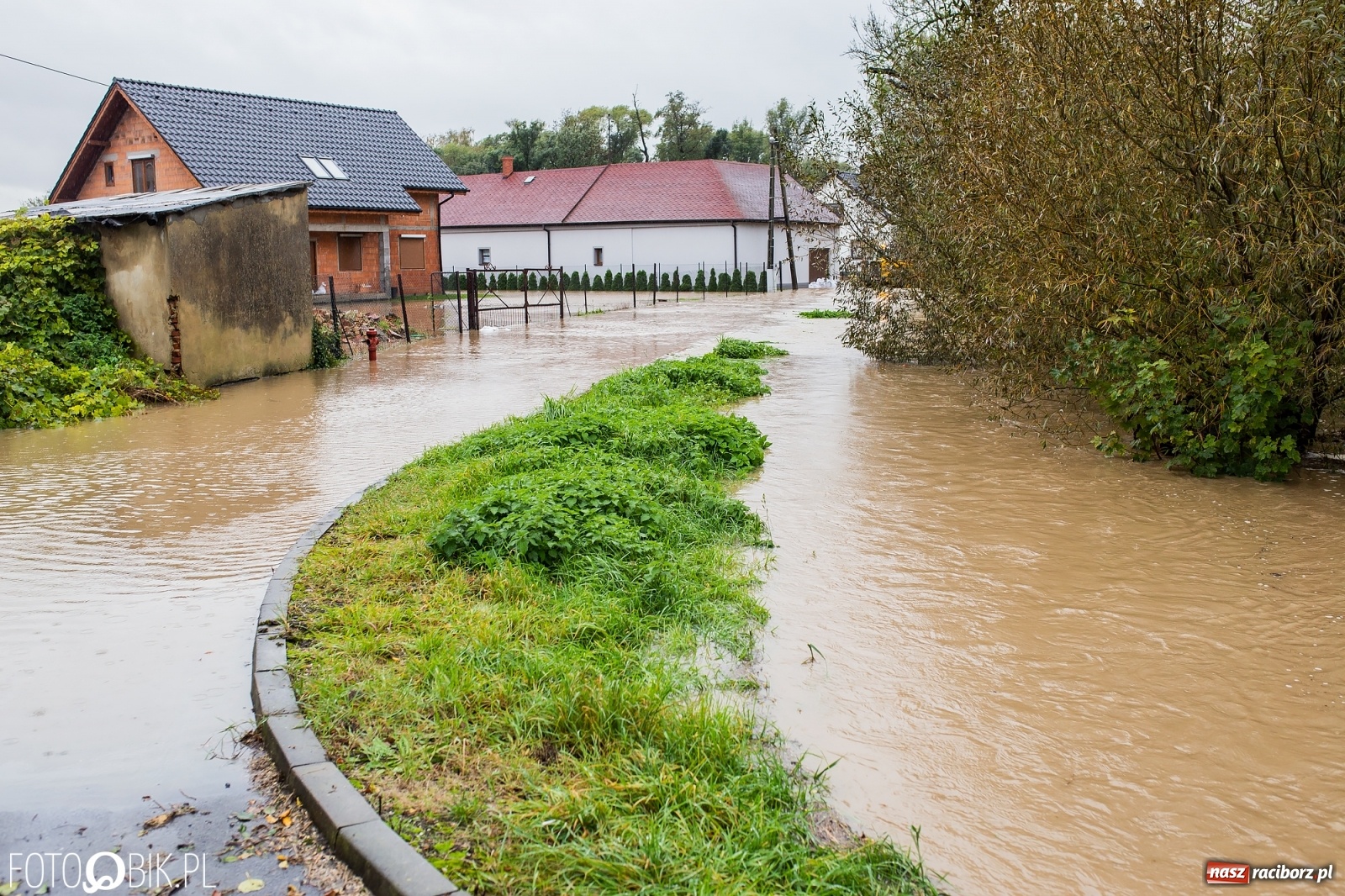 Zdjęcie w galerii na portalu naszraciborz.pl: Biała Woda rozlała się na centrum Krzanowic  wiadomości z regionu