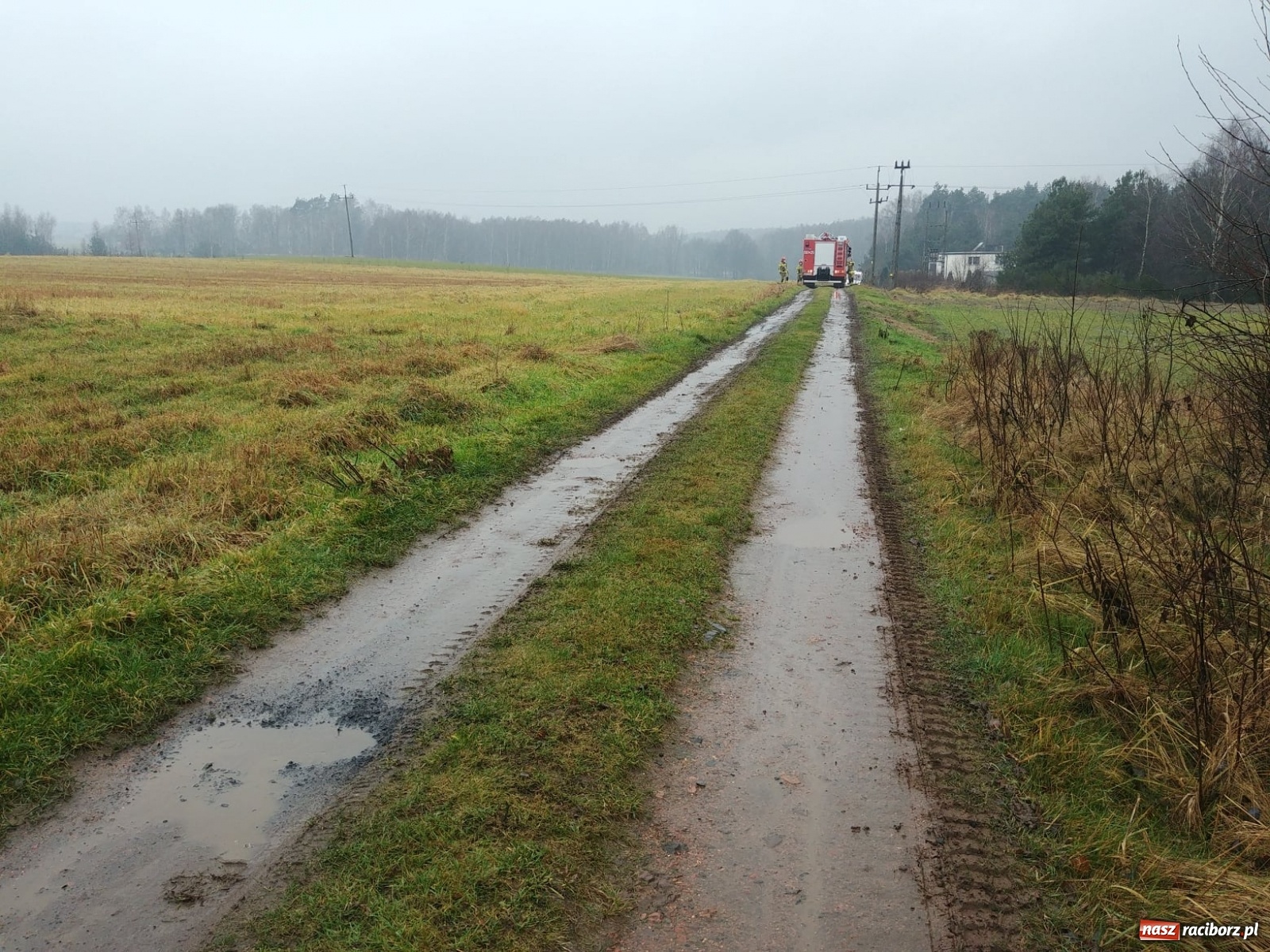 Zdjęcie w galerii na portalu naszraciborz.pl: Łańce. Karetka ugrzęzła w błocie. Pomogli strażacy wiadomości z regionu