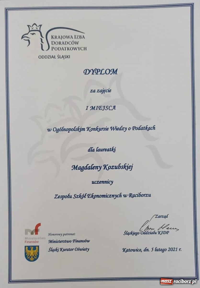 Zdjęcie w galerii na portalu naszraciborz.pl: Magda Kozubska z Ekonomika najlepsza w ogólnopolskim konkursie o podatkach wiadomości z regionu