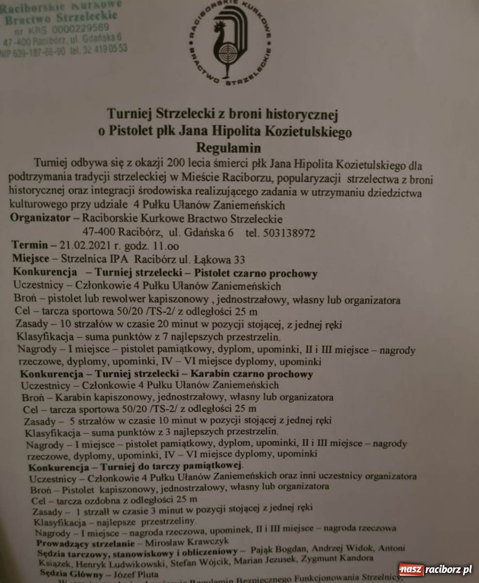 Zdjęcie w galerii na portalu naszraciborz.pl: Raciborski Turniej Strzelecki o Pistolet Pułkownika Kozietulskiego wiadomości z regionu