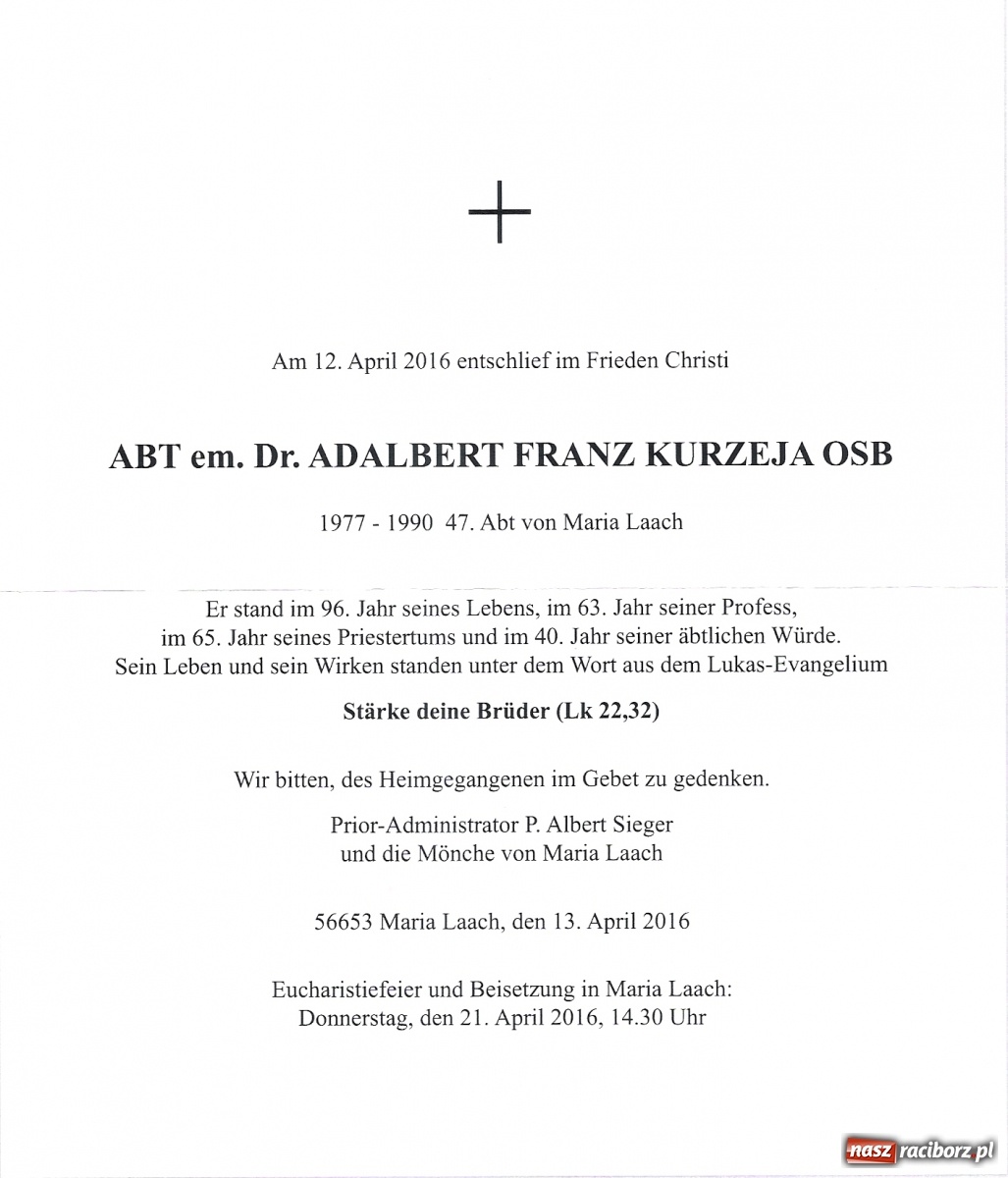 Zdjęcie w galerii na portalu naszraciborz.pl: 5. rocznica śmierci o. Adalberta Kurzei OSB [WSPOMNIENIE] wiadomości z regionu