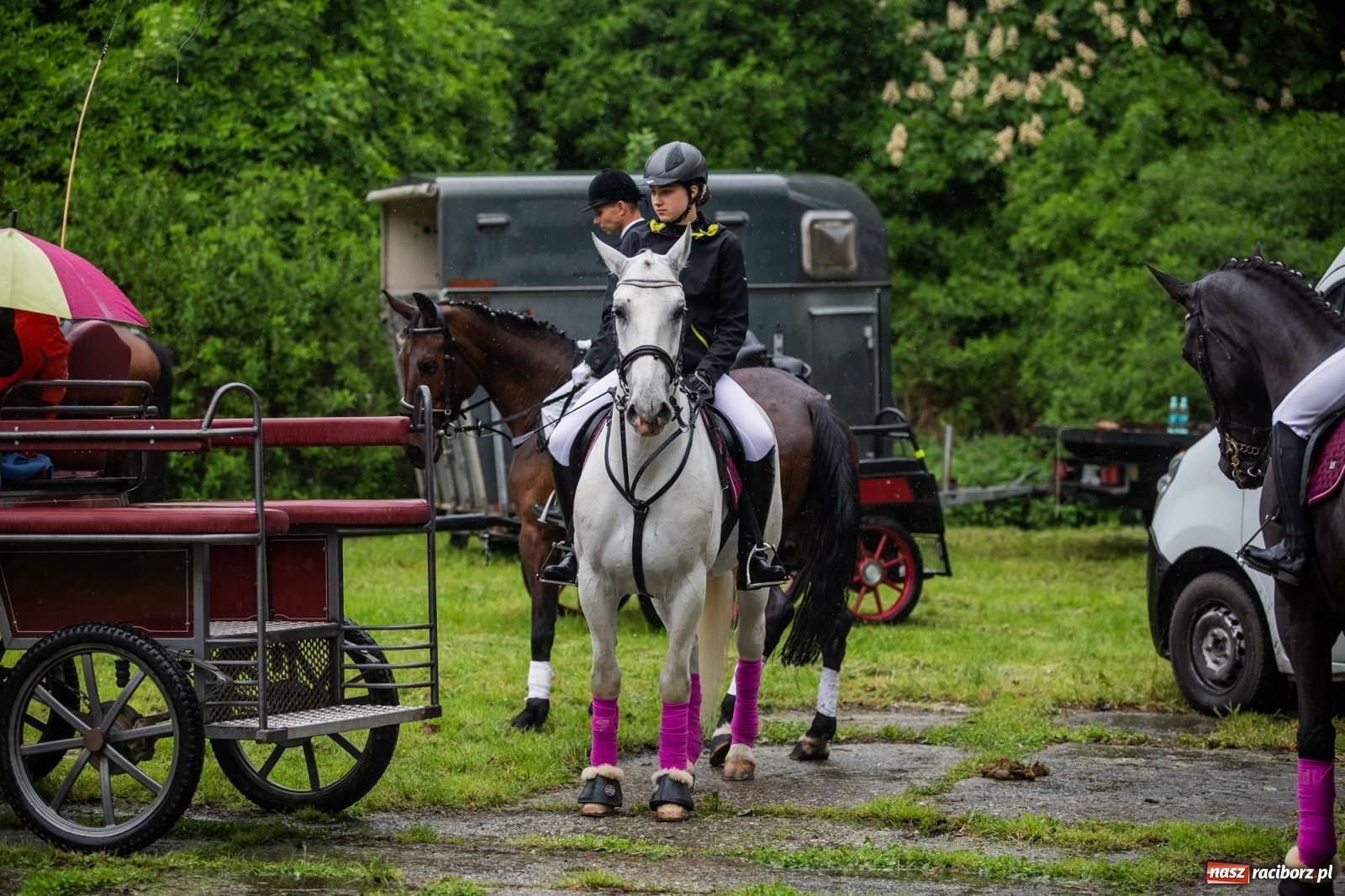 Zdjęcie w galerii na portalu naszraciborz.pl: III Procesja Konna na św. Urbana w Łubowicach. Jeźdźcy w strugach deszczu wiadomości z regionu