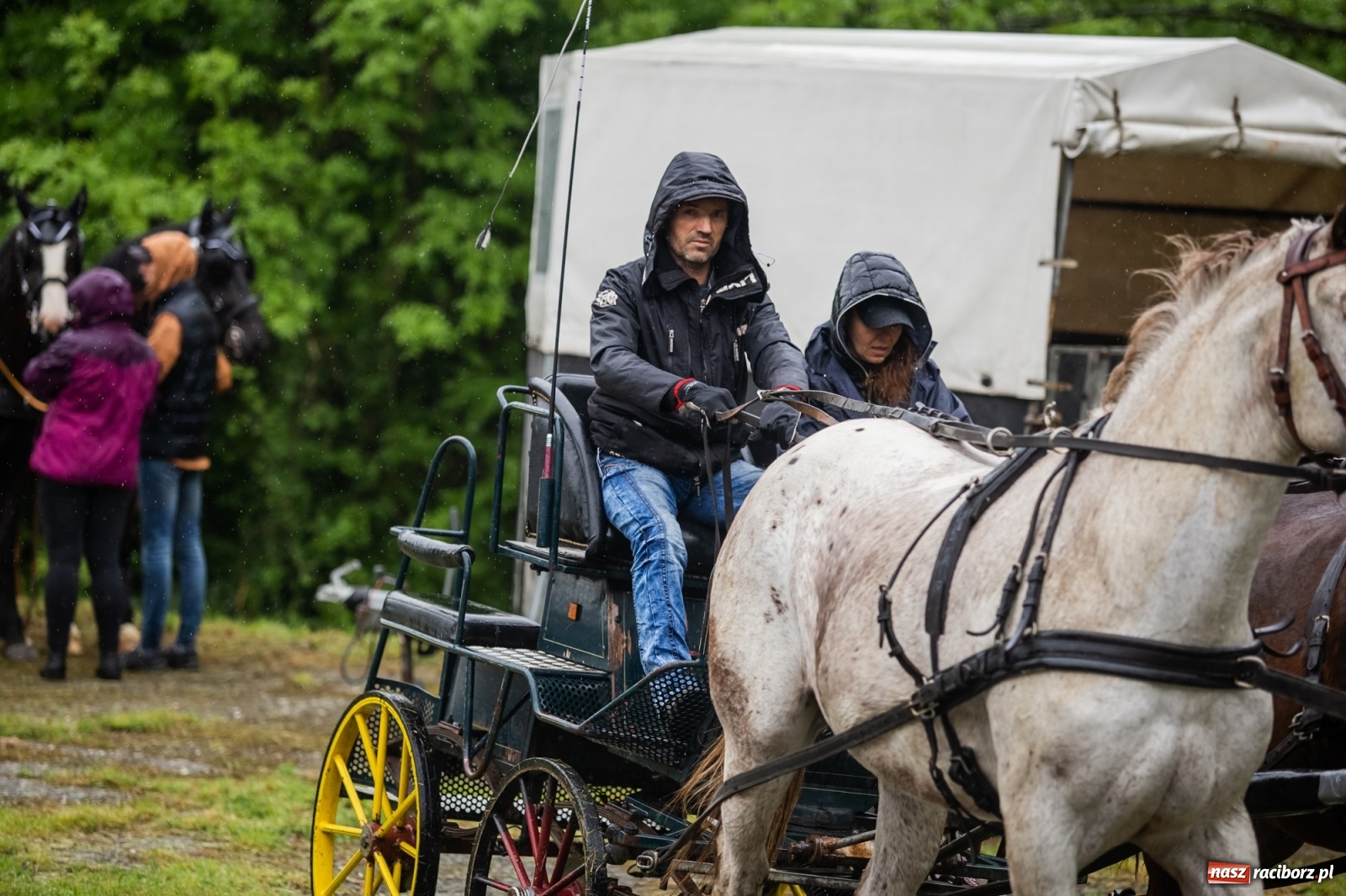 Zdjęcie w galerii na portalu naszraciborz.pl: III Procesja Konna na św. Urbana w Łubowicach. Jeźdźcy w strugach deszczu wiadomości z regionu