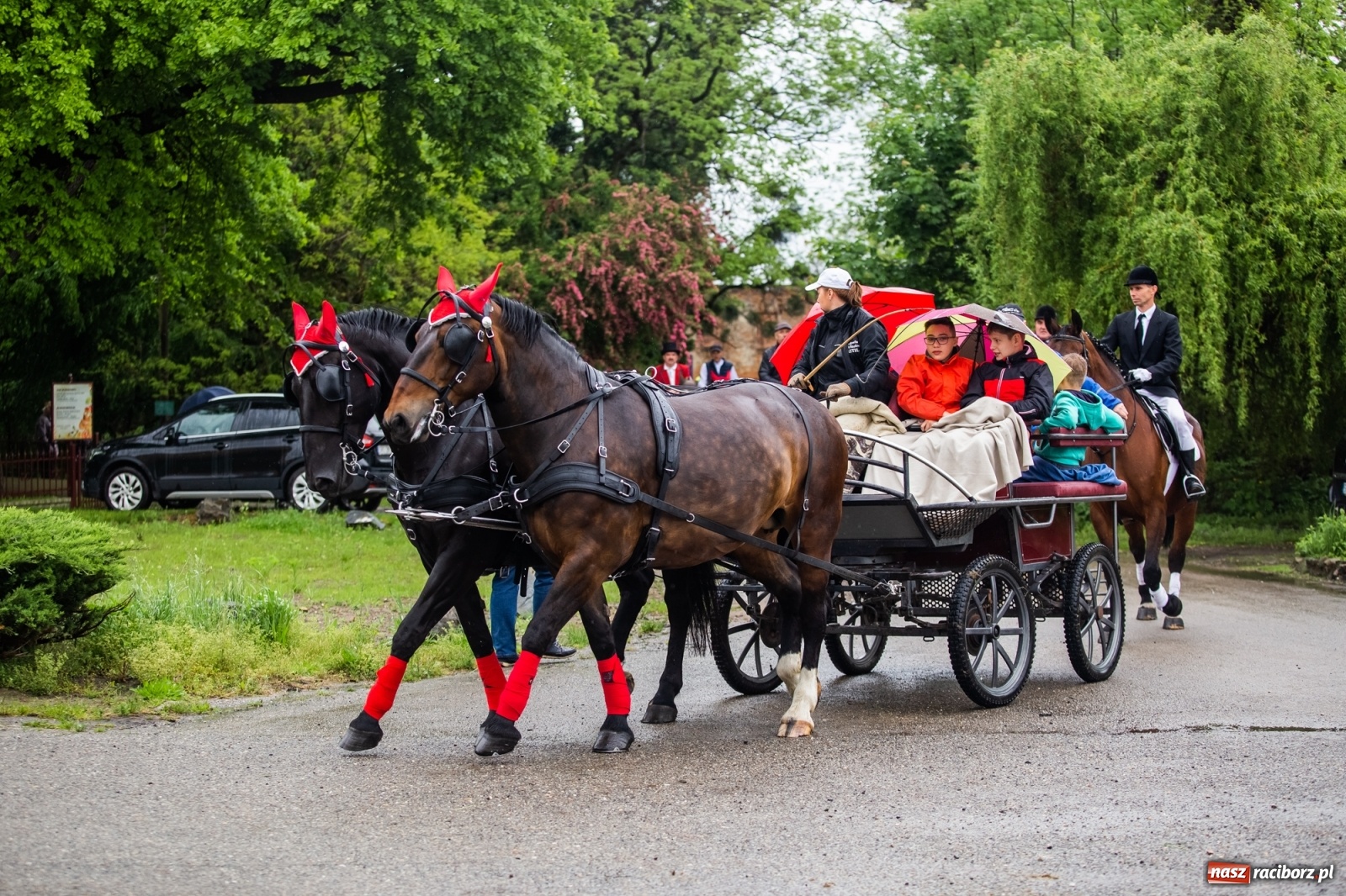 Zdjęcie w galerii na portalu naszraciborz.pl: III Procesja Konna na św. Urbana w Łubowicach. Jeźdźcy w strugach deszczu wiadomości z regionu