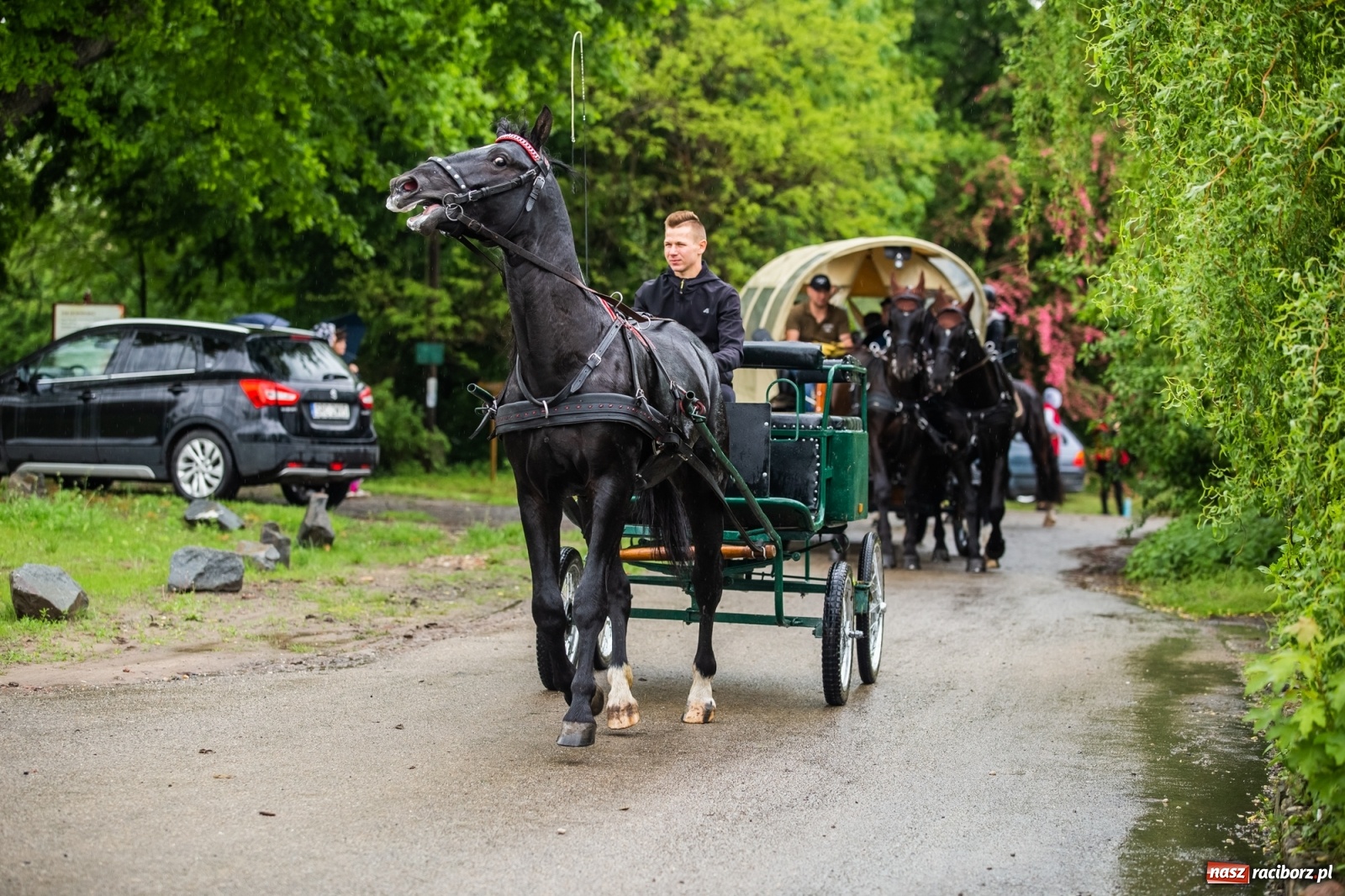 Zdjęcie w galerii na portalu naszraciborz.pl: III Procesja Konna na św. Urbana w Łubowicach. Jeźdźcy w strugach deszczu wiadomości z regionu