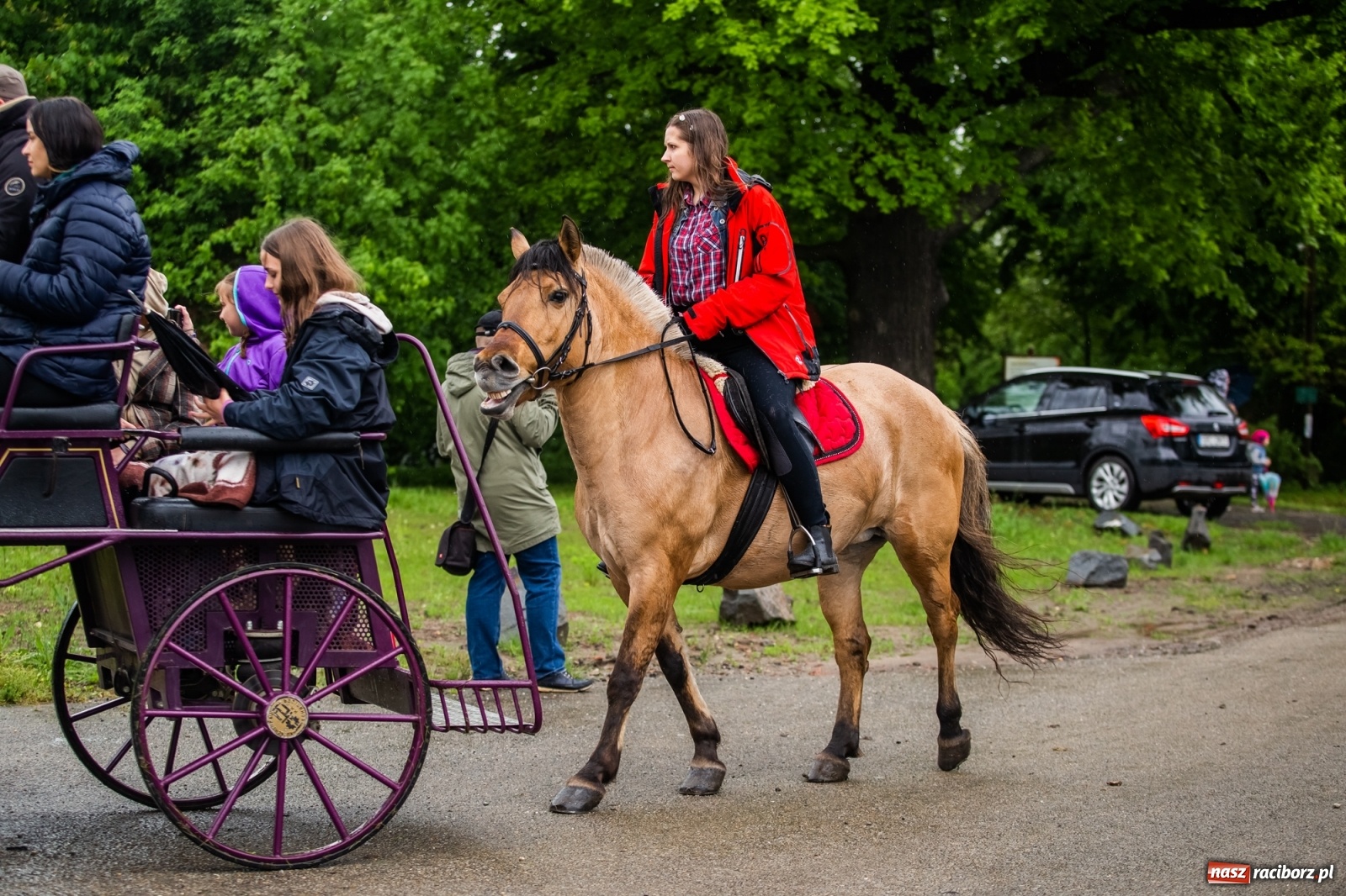 Zdjęcie w galerii na portalu naszraciborz.pl: III Procesja Konna na św. Urbana w Łubowicach. Jeźdźcy w strugach deszczu wiadomości z regionu