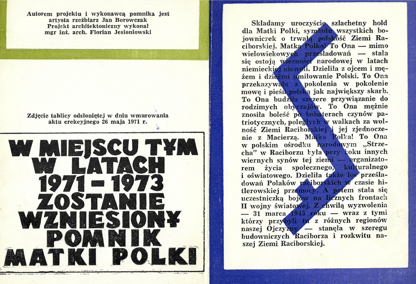 Zdjęcie w galerii na portalu naszraciborz.pl: Z archiwum biblioteki. Pomnik Matki Polki wiadomości z regionu