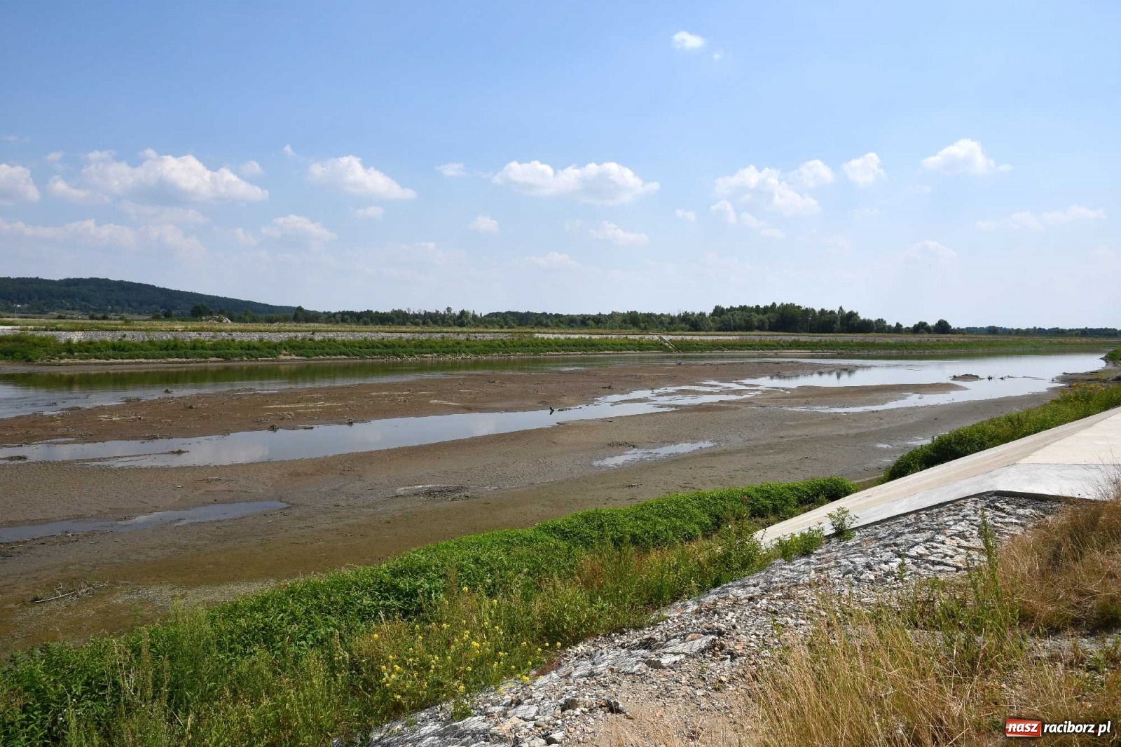 Zdjęcie w galerii na portalu naszraciborz.pl: Niski stan Odry. Takie widoki z zapory zbiornika Racibórz wiadomości z regionu