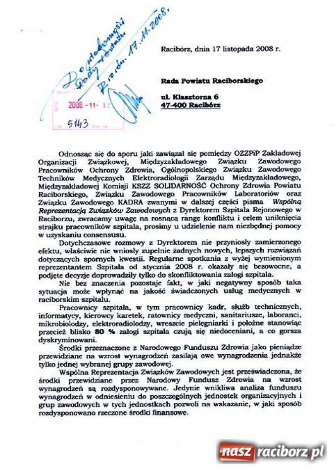 Zdjęcie w galerii na portalu naszraciborz.pl: Pracownicy szpitala w sporze z dyrektorem wiadomości z regionu