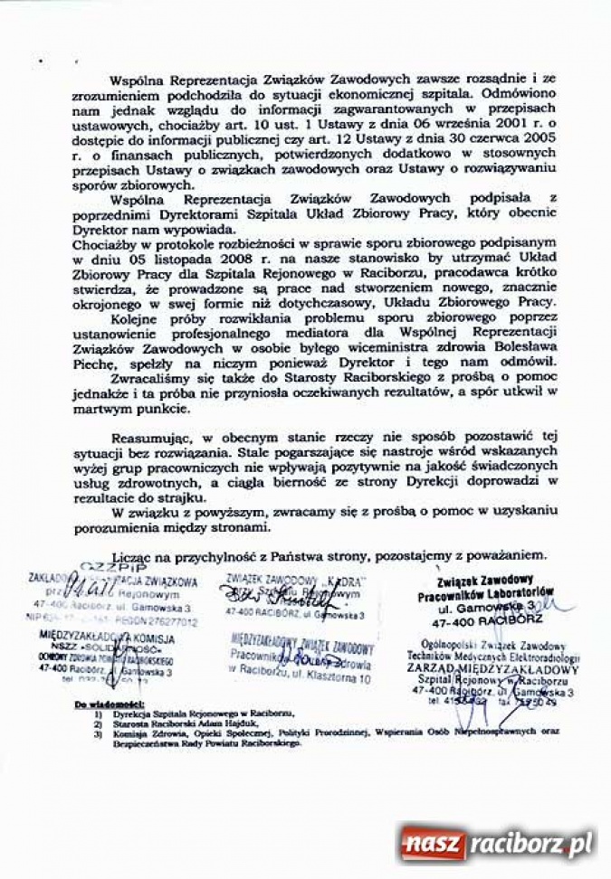 Zdjęcie w galerii na portalu naszraciborz.pl: Pracownicy szpitala w sporze z dyrektorem wiadomości z regionu