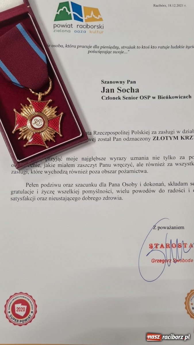 Zdjęcie w galerii na portalu naszraciborz.pl: Zjazd powiatowy OSP wybrał nowy zarząd. Złoty Krzyż Zasługi dla Jana Sochy wiadomości z regionu