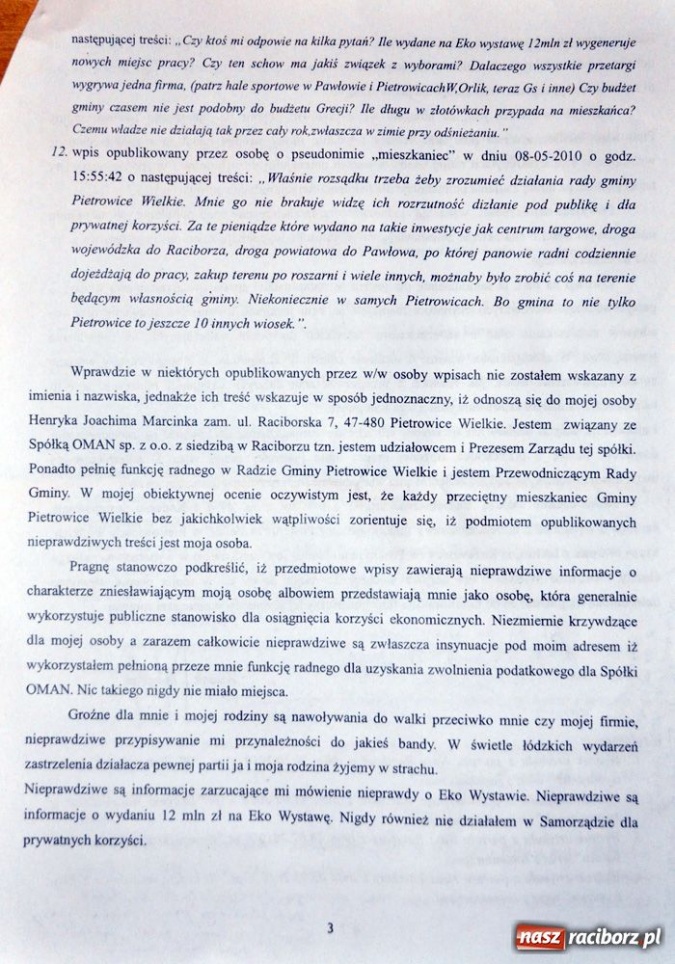 Zdjęcie w galerii na portalu naszraciborz.pl: Przewodniczący złożył skargę na policji wiadomości z regionu