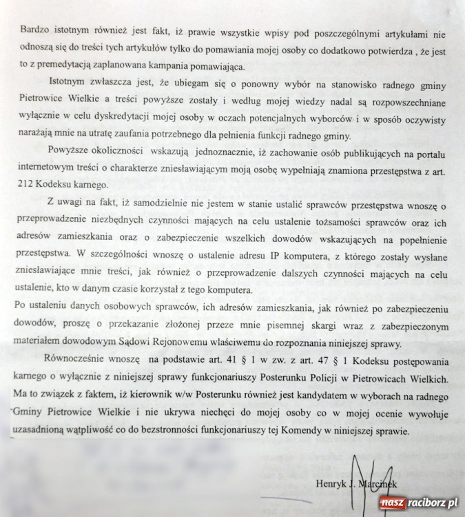 Zdjęcie w galerii na portalu naszraciborz.pl: Przewodniczący złożył skargę na policji wiadomości z regionu