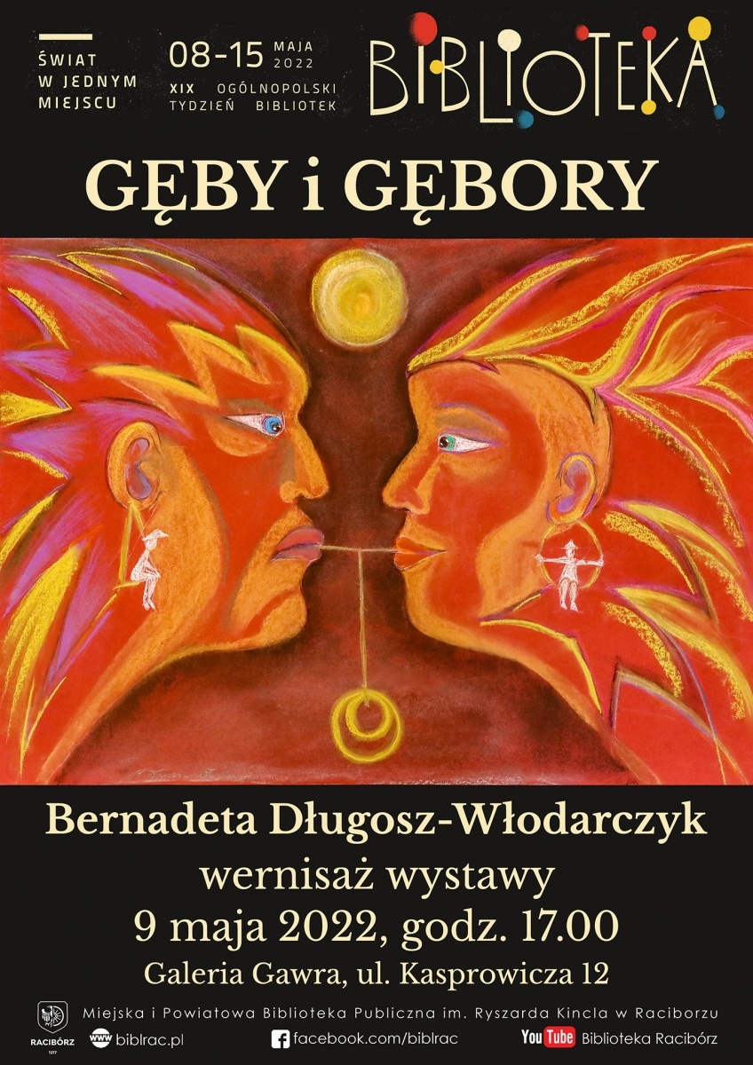 Zdjęcie w galerii na portalu naszraciborz.pl: Gęby i gębory – wernisaż wystawy Bernadety Długosz-Włodarczyk w bibliotece wiadomości z regionu