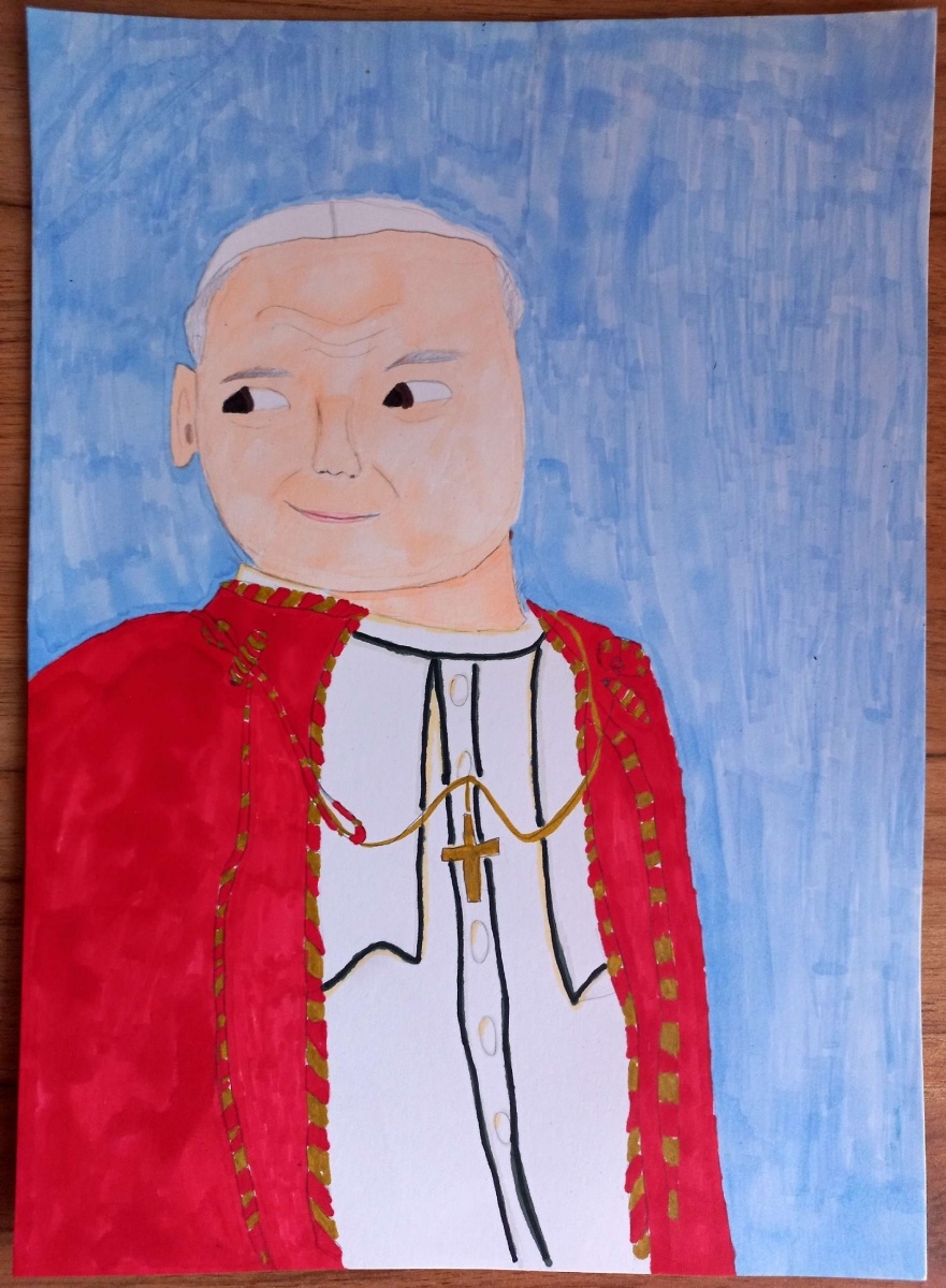 Zdjęcie w galerii na portalu naszraciborz.pl: Jan Paweł II - pielgrzym pokoju. Konkurs w SP 15 wiadomości z regionu