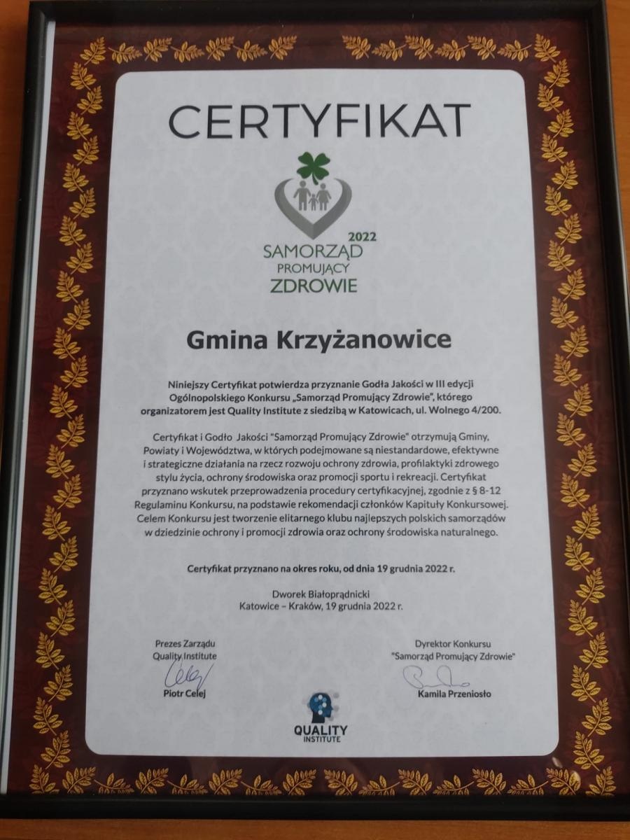 Zdjęcie w galerii na portalu naszraciborz.pl: Gmina Krzyżanowice laureatem konkursu Samorząd Promujący Zdrowie wiadomości z regionu