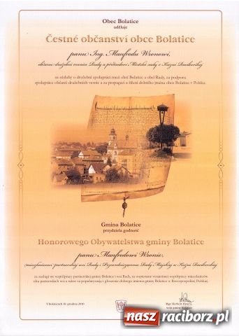 Zdjęcie w galerii na portalu naszraciborz.pl: Manfred Wrona doceniony za granicą wiadomości z regionu