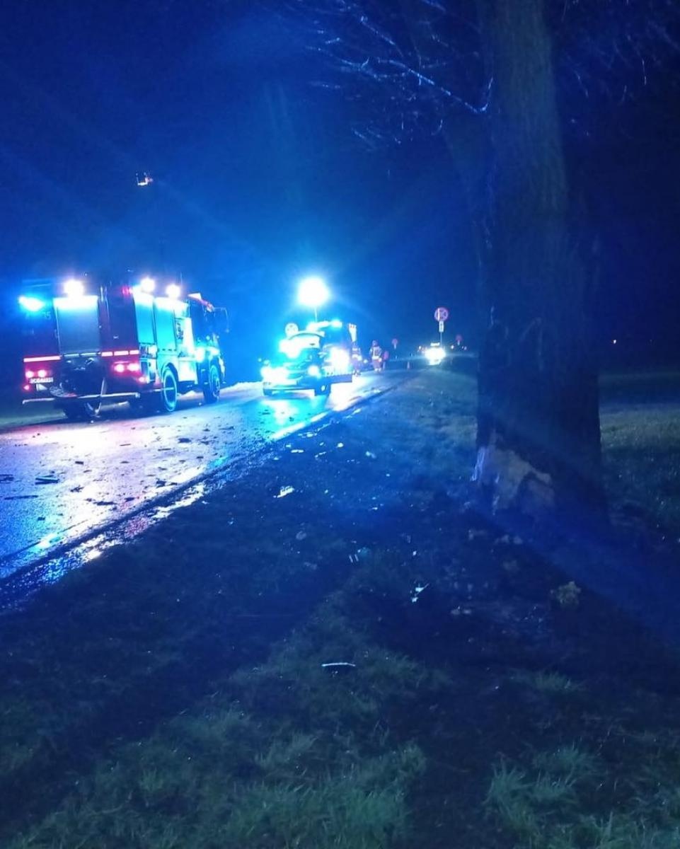 Zdjęcie w galerii na portalu naszraciborz.pl: DK 45. Rozpędzone renault na raciborskich rejestracjach uderzyło w drzewo [FOTO] wiadomości z regionu