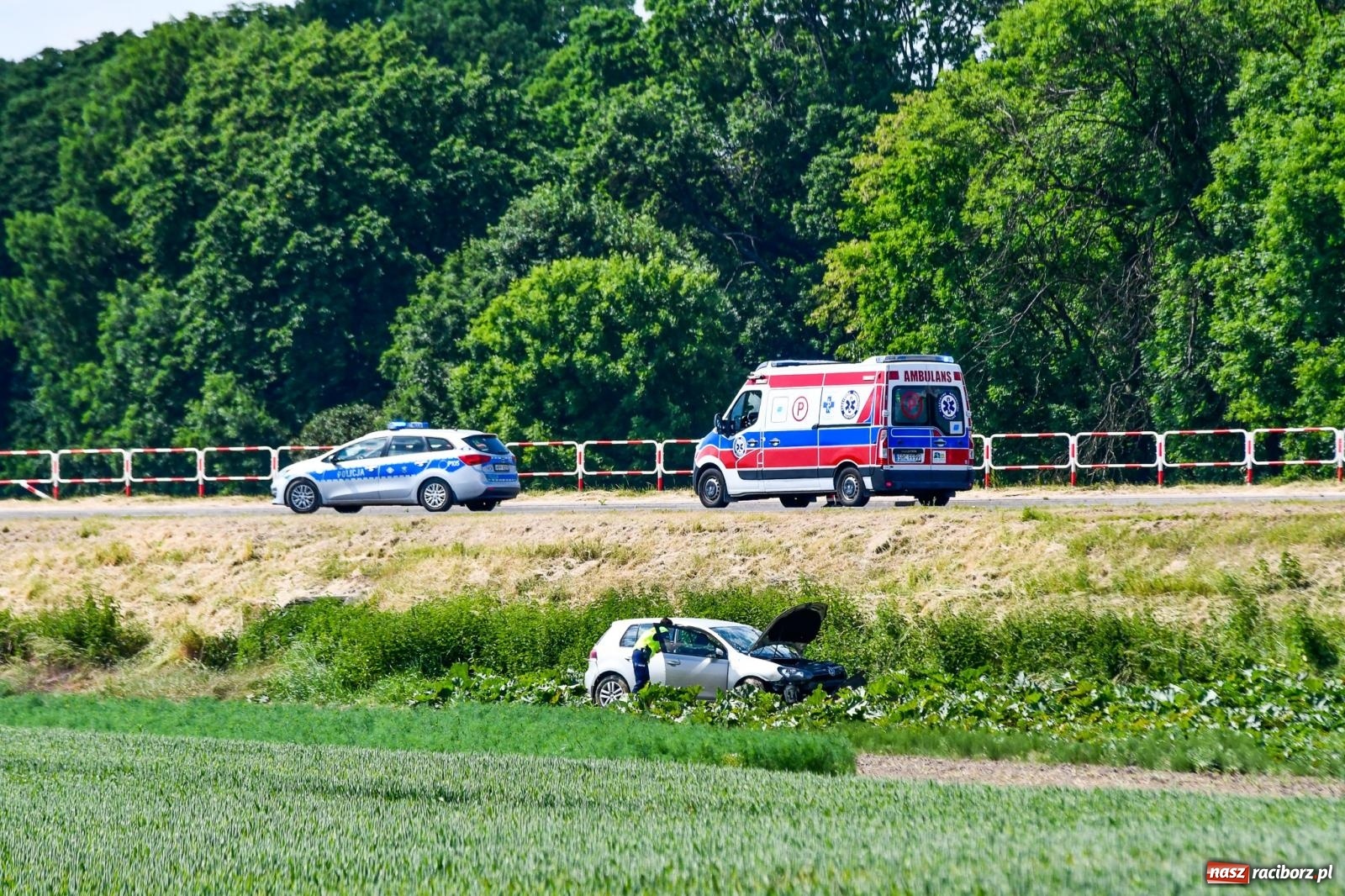 Zdjęcie w galerii na portalu naszraciborz.pl: Wypadek na trasie Racibórz - Żerdziny. Kierowca volkswagena nie zachował ostrożności przy wyprzedzaniu wiadomości z regionu