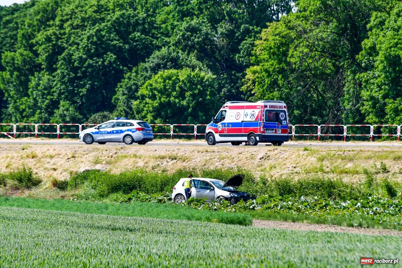 Zdjęcie w galerii na portalu naszraciborz.pl: Wypadek na trasie Racibórz - Żerdziny. Kierowca volkswagena nie zachował ostrożności przy wyprzedzaniu wiadomości z regionu