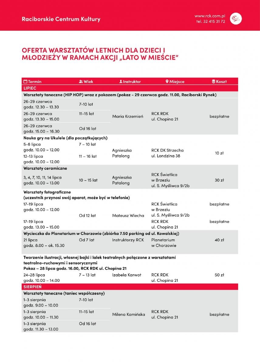 Zdjęcie w galerii na portalu naszraciborz.pl: Wakacje za pasem. Co przygotował RCK? wiadomości z regionu