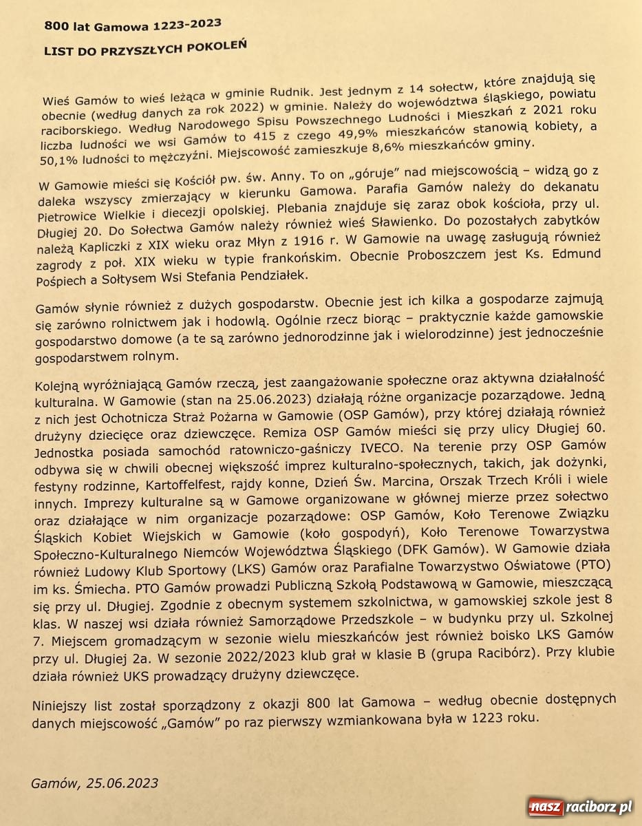 Zdjęcie w galerii na portalu naszraciborz.pl: Dąb papieski i kapsuła czasu. Gamów świętuje 800-lecie [FOTO i WIDEO] wiadomości z regionu