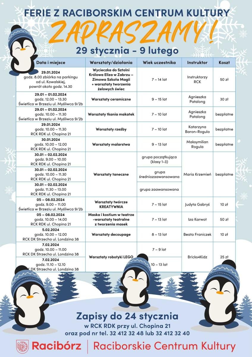 Zdjęcie w galerii na portalu naszraciborz.pl: Ferie 2024 z Raciborskim Centrum Kultury [PROGRAM] wiadomości z regionu