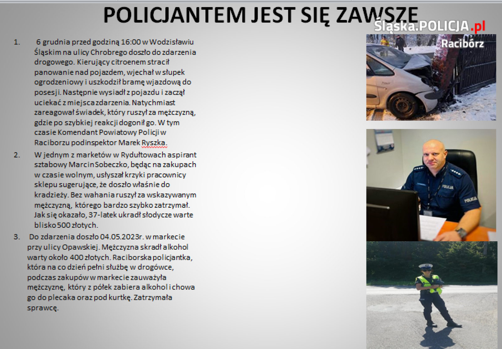 Zdjęcie w galerii na portalu naszraciborz.pl: Odprawa roczna w raciborskiej komendzie policji wiadomości z regionu
