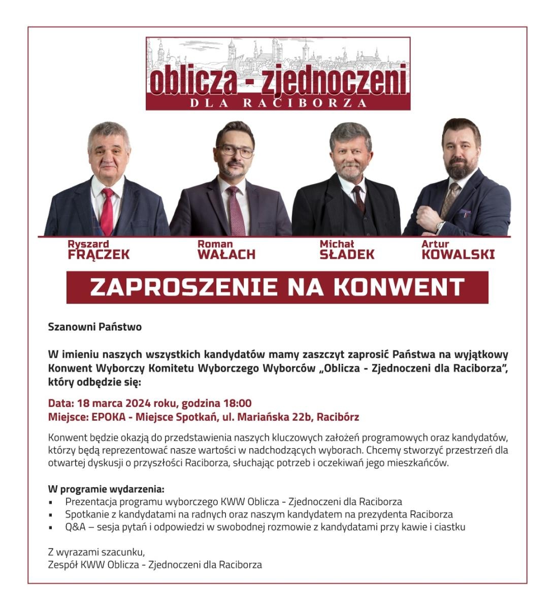 Zdjęcie w galerii na portalu naszraciborz.pl: OBLICZA - Zjednoczeni dla Raciborza wiadomości z regionu