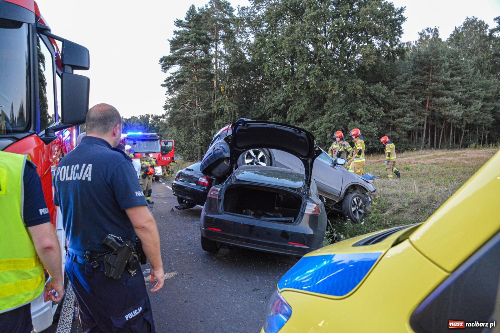 Zdjęcie w galerii na portalu naszraciborz.pl: Wypadek na drodze wojewódzkiej 919 Racibórz Rudy - siedem osób poszkodowanych wiadomości z regionu