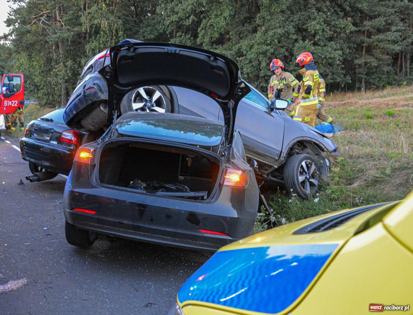 Zdjęcie w galerii na portalu naszraciborz.pl: Wypadek na drodze wojewódzkiej 919 Racibórz Rudy - siedem osób poszkodowanych wiadomości z regionu