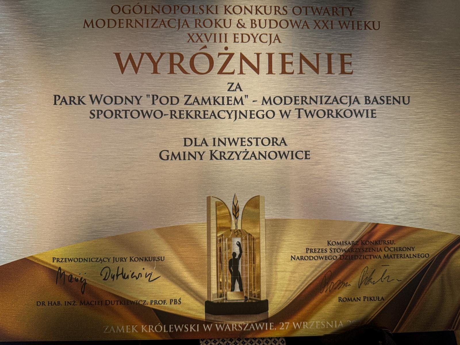 Zdjęcie w galerii na portalu naszraciborz.pl: Gmina Krzyżanowice z wyróżnieniem za Park Wodny Pod Zamkiem w Tworkowie wiadomości z regionu