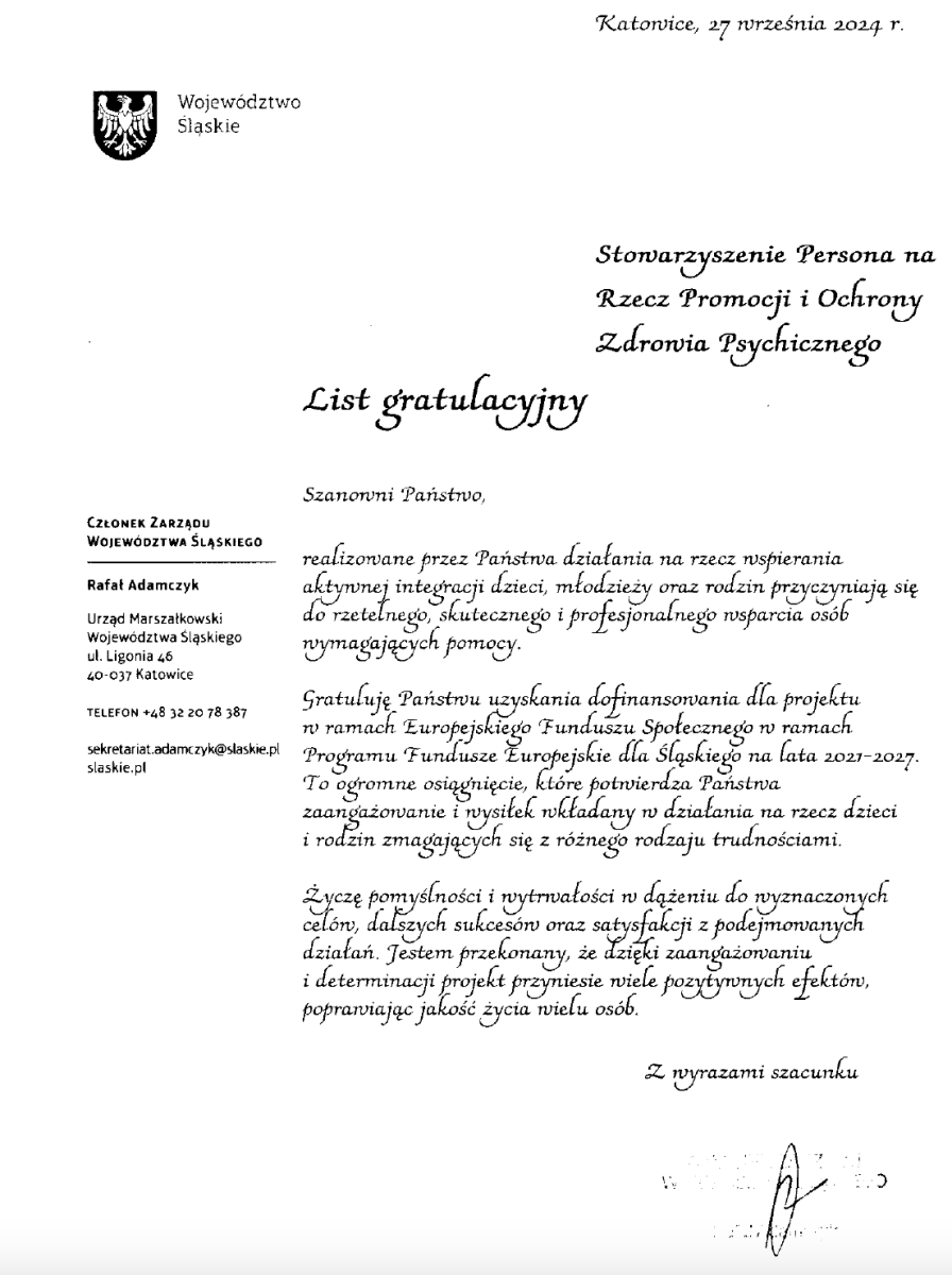 Zdjęcie w galerii na portalu naszraciborz.pl: Wręczenie listu gratulacyjnego dla Stowarzyszenia PERSONA i PUP Racibórz wiadomości z regionu
