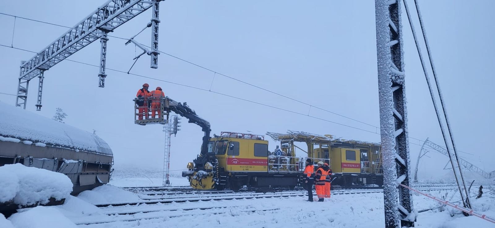 Zdjęcie w galerii na portalu naszraciborz.pl: Wkolejone cztery wagony, służby techniczne pracują całą dobę w trudnych warunkach w Kuźni Raciborskiej wiadomości z regionu