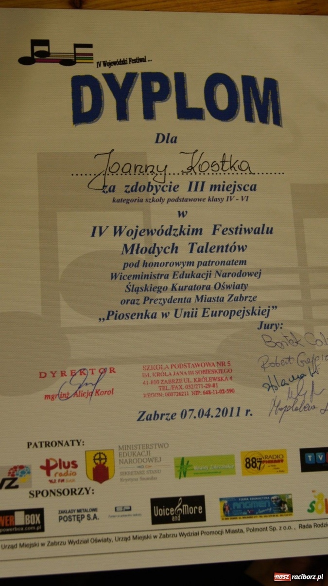 Zdjęcie w galerii na portalu naszraciborz.pl: Wyśpiewały miejsca na podium wiadomości z regionu