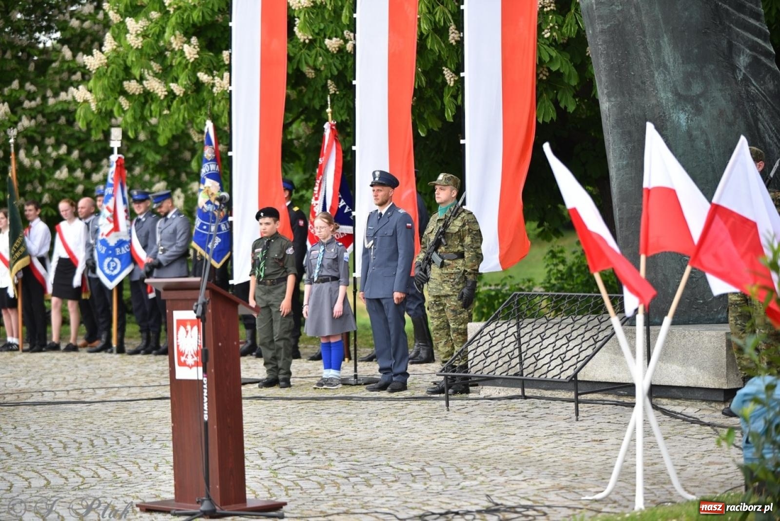 Zdjęcie w galerii na portalu naszraciborz.pl: Obchody Trzeciego Maja w Raciborzu w strugach deszczu [FOTO i WIDEO] wiadomości z regionu