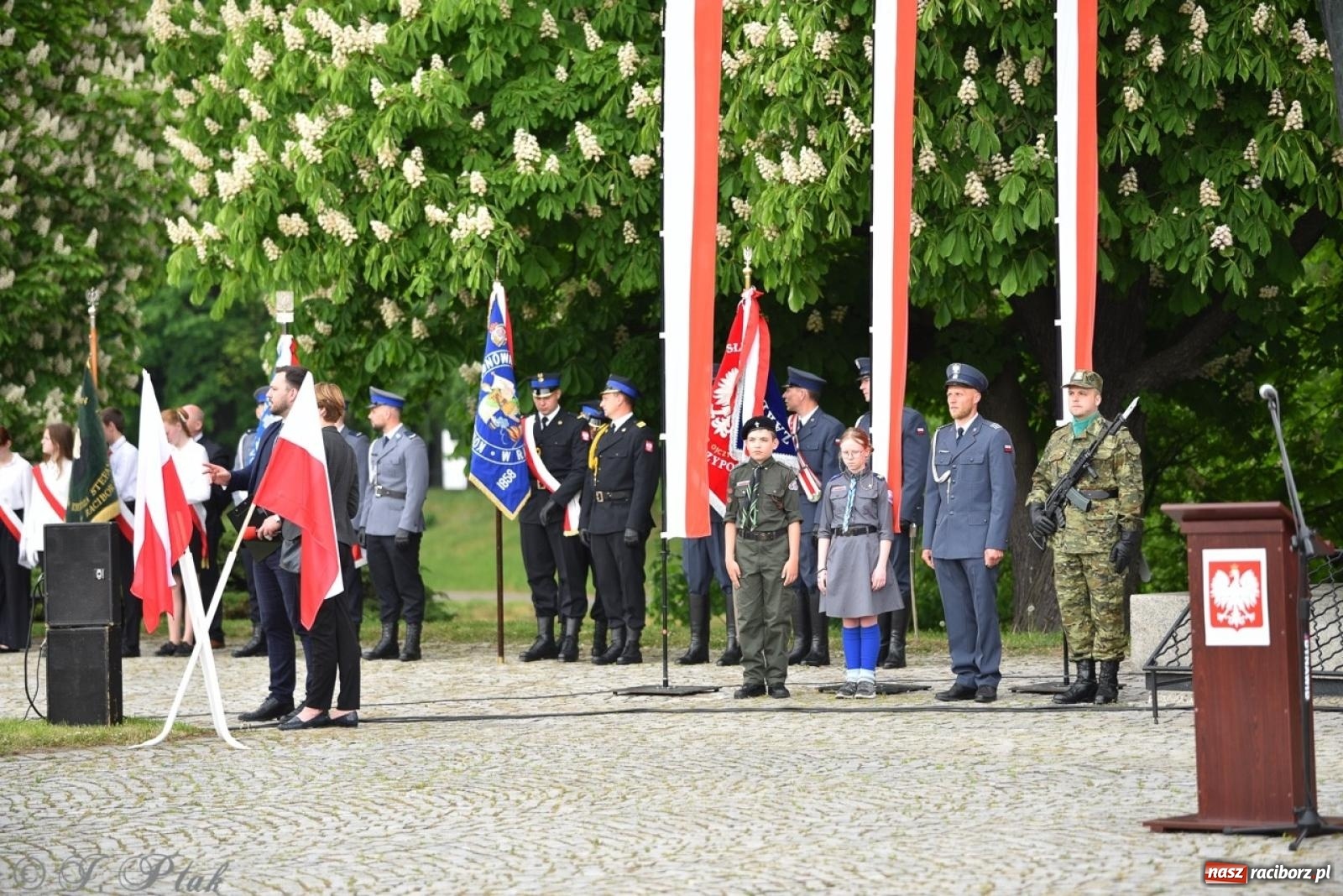 Zdjęcie w galerii na portalu naszraciborz.pl: Obchody Trzeciego Maja w Raciborzu w strugach deszczu [FOTO i WIDEO] wiadomości z regionu