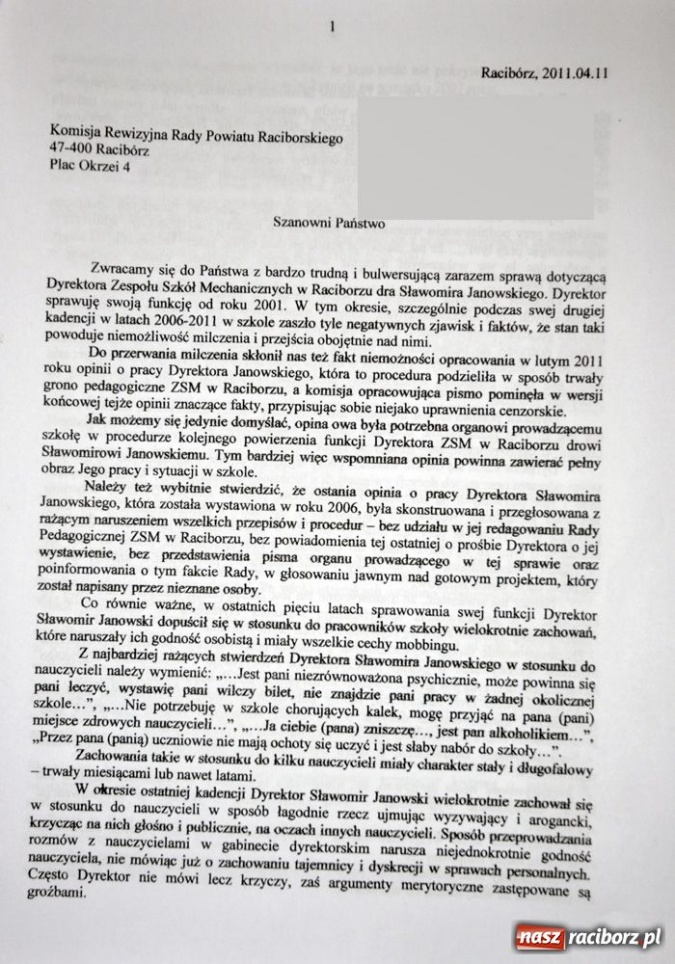 Zdjęcie w galerii na portalu naszraciborz.pl: Konflikt w Mechaniku. Zarzuty nauczycieli wiadomości z regionu