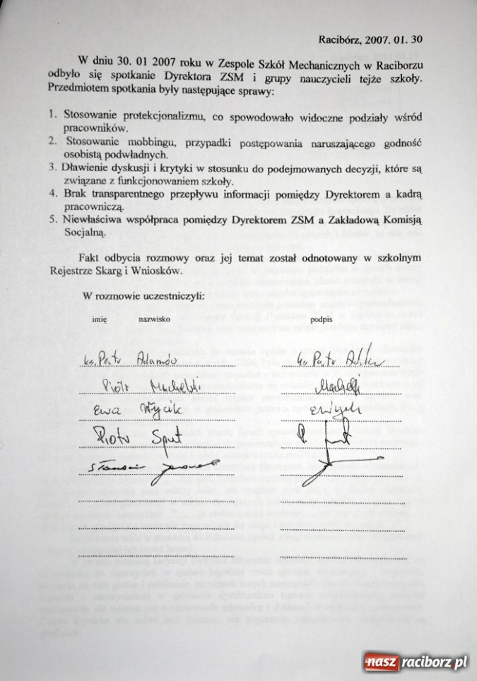 Zdjęcie w galerii na portalu naszraciborz.pl: Konflikt w Mechaniku. Zarzuty nauczycieli wiadomości z regionu