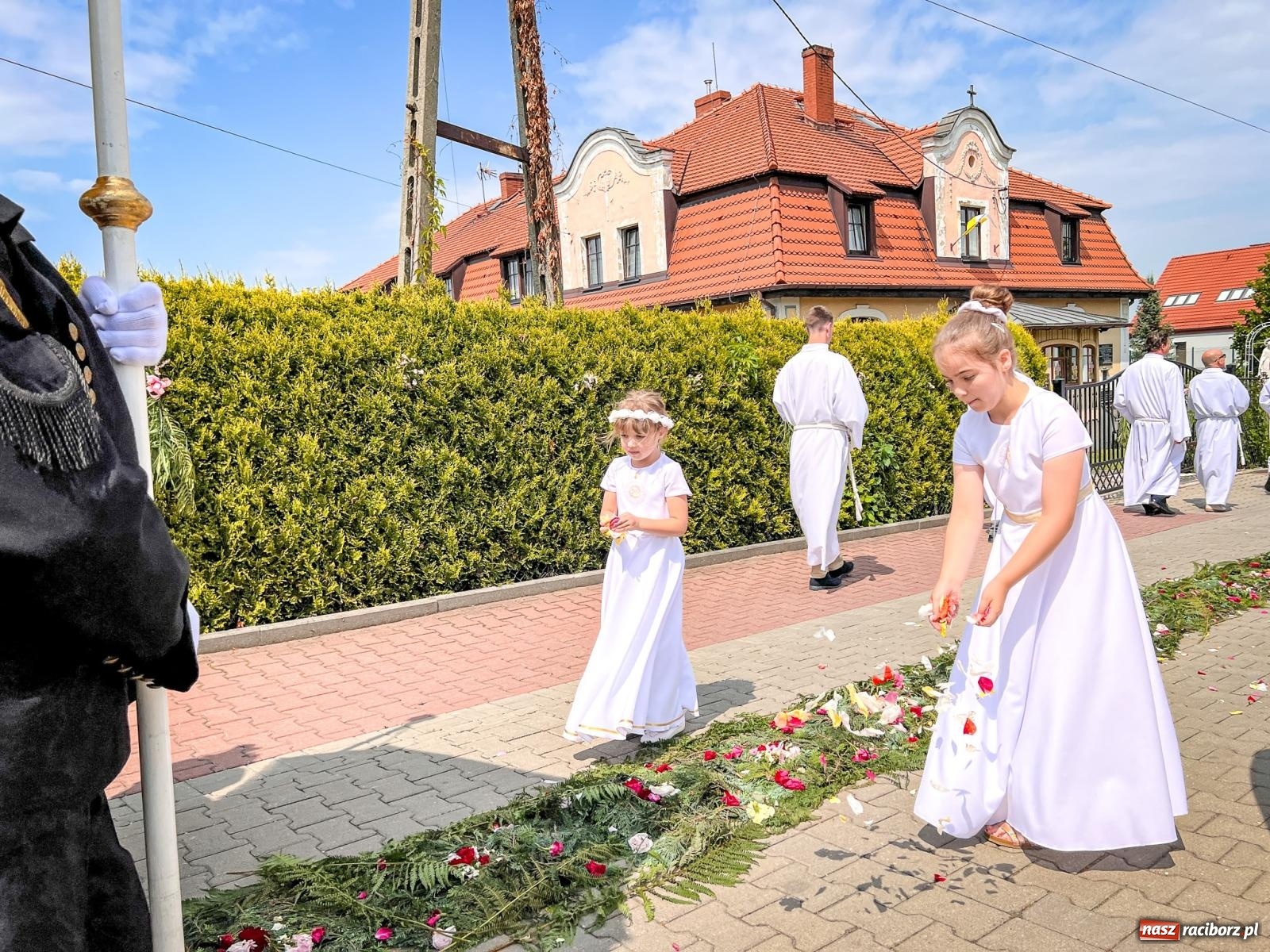 Zdjęcie w galerii na portalu naszraciborz.pl: Tradycyjna procesja Bożego Ciała w Brzeziu: dywany arcydzieła i modlitwa w sercu parafii [FOTO i WIDEO] wiadomości z regionu