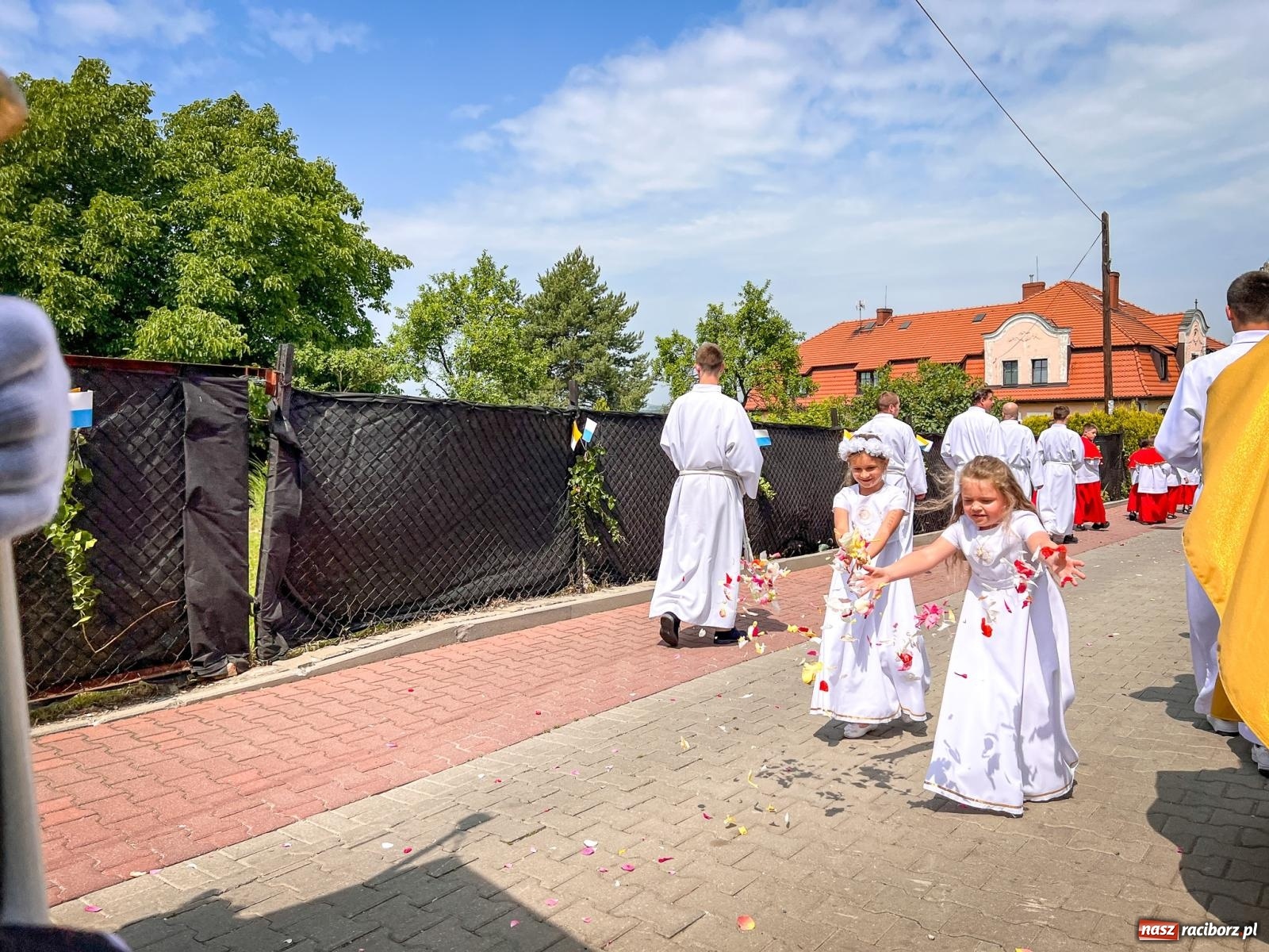 Zdjęcie w galerii na portalu naszraciborz.pl: Tradycyjna procesja Bożego Ciała w Brzeziu: dywany arcydzieła i modlitwa w sercu parafii [FOTO i WIDEO] wiadomości z regionu