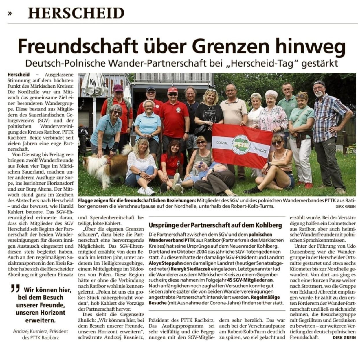 Zdjęcie w galerii na portalu naszraciborz.pl: Wspólne wędrowanie i przyjaźń ponad granicami. Delegacja PTTK Racibórz z wizytą w Märkischer Kreis wiadomości z regionu