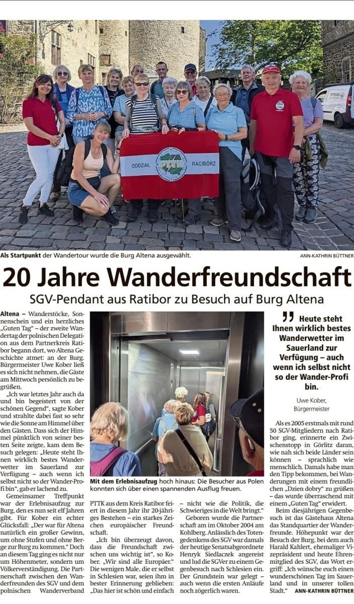 Zdjęcie w galerii na portalu naszraciborz.pl: Wspólne wędrowanie i przyjaźń ponad granicami. Delegacja PTTK Racibórz z wizytą w Märkischer Kreis wiadomości z regionu