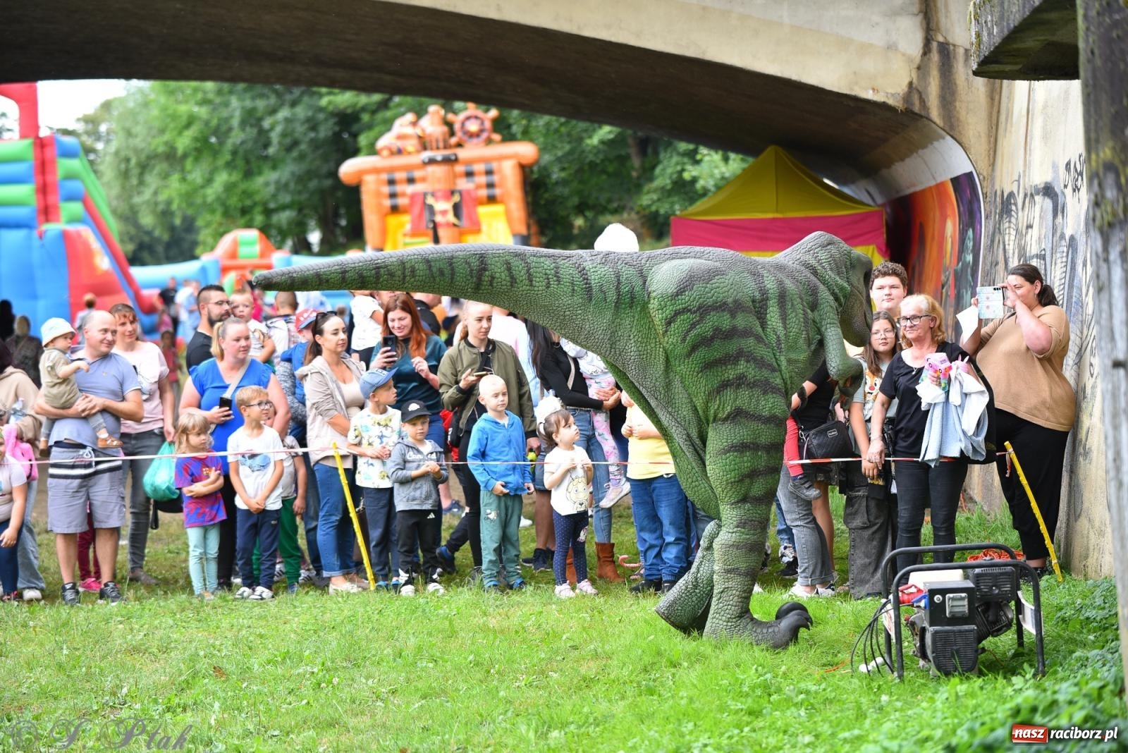 Zdjęcie w galerii na portalu naszraciborz.pl: Dinozaur na bulwarach i bańkowa kraina zabawy ze smokiem Edziem w Raciborzu wiadomości z regionu