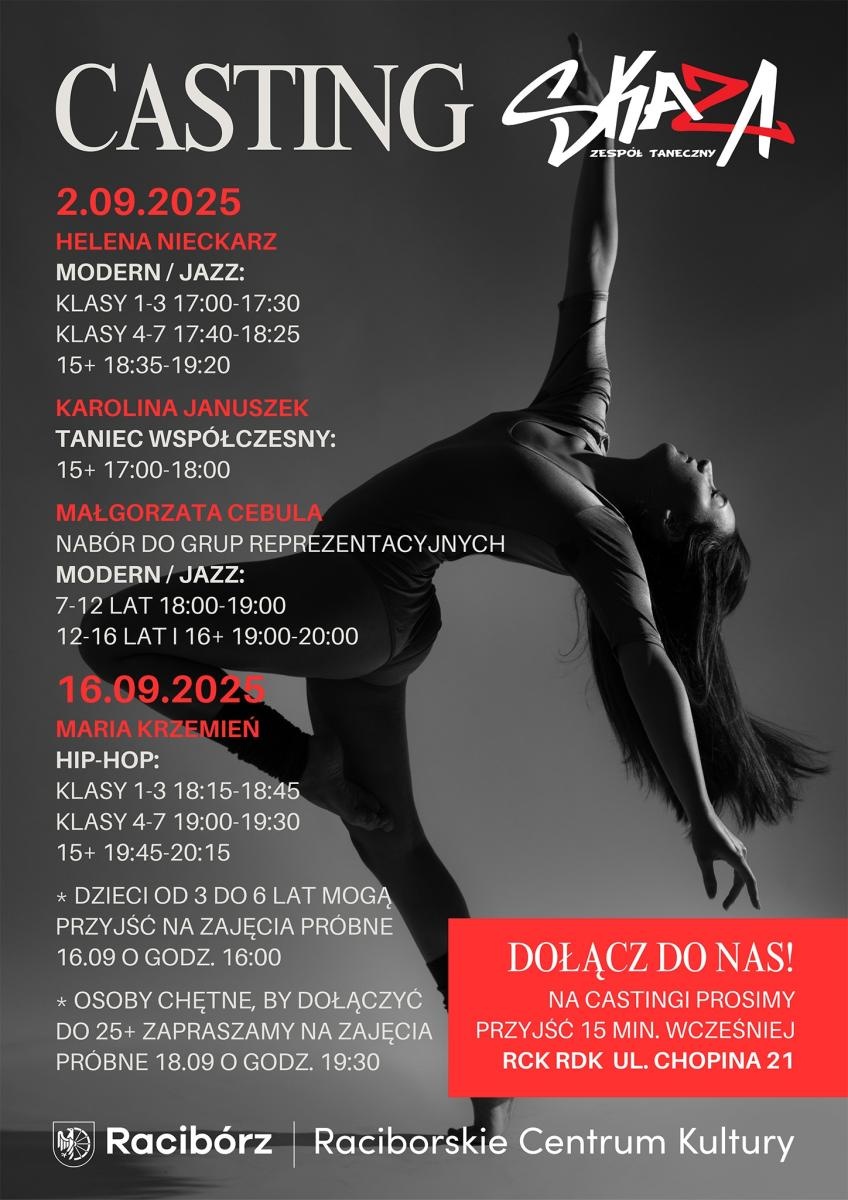 Zdjęcie w galerii na portalu naszraciborz.pl: RCK zaprasza na castingi do Zespołu Tanecznego SKAZA – nabór do grup modern, jazz i hip-hop wiadomości z regionu