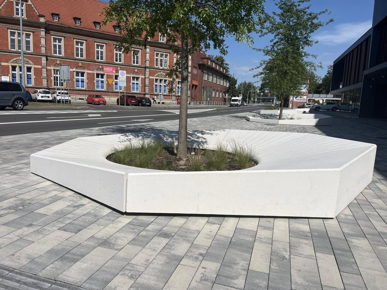 Zdjęcie w galerii na portalu naszraciborz.pl: Donice i drzewa przed dworcem PKP w Raciborzu. Radny pokazuje jak miało być i pyta o koszty wiadomości z regionu