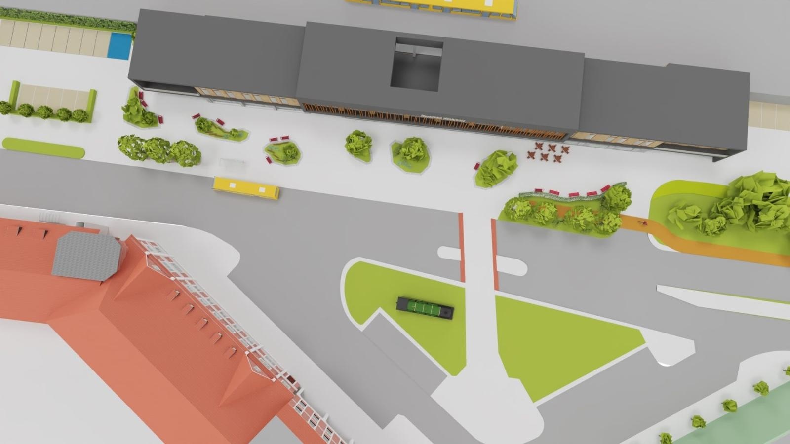 Zdjęcie w galerii na portalu naszraciborz.pl: Donice i drzewa przed dworcem PKP w Raciborzu. Radny pokazuje jak miało być i pyta o koszty wiadomości z regionu