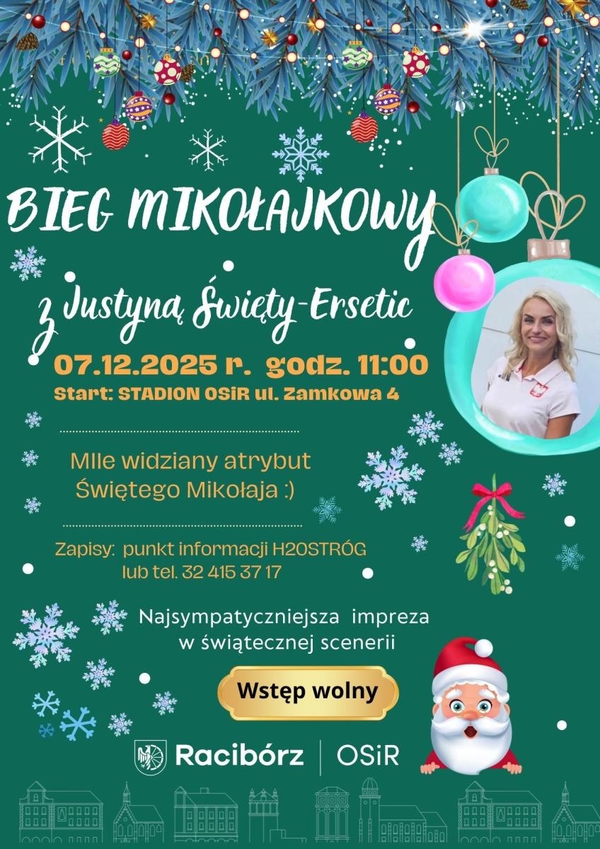 Zdjęcie w galerii na portalu naszraciborz.pl: Bieg Mikołajkowy z Justyną Święty-Ersetic na stadionie OSiR wiadomości z regionu