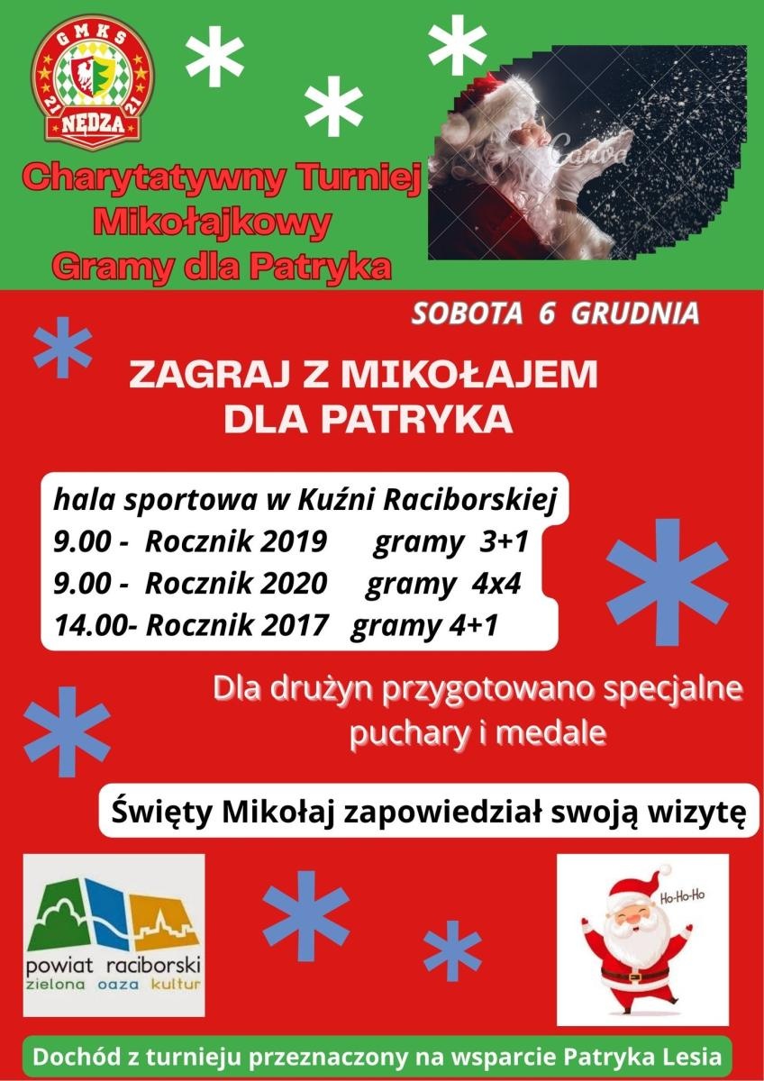 Zdjęcie w galerii na portalu naszraciborz.pl: Charytatywny Turniej Mikołajkowy Gramy dla Patryka już w tę sobotę wiadomości z regionu