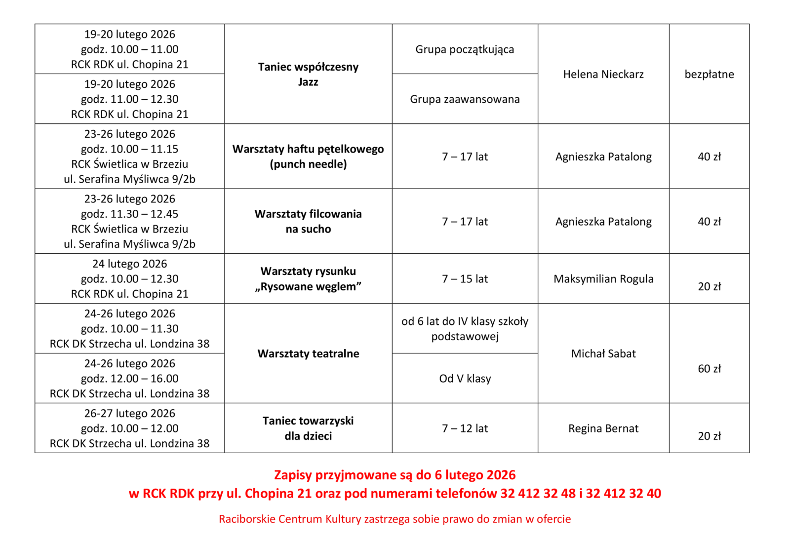 Zdjęcie w galerii na portalu naszraciborz.pl: Ferie 2026 z Raciborskim Centrum Kultury – zajęcia dla dzieci i młodzieży wiadomości z regionu